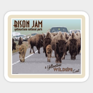 Bison Jam in Yellowstone National Park retro travel poster image Sticker